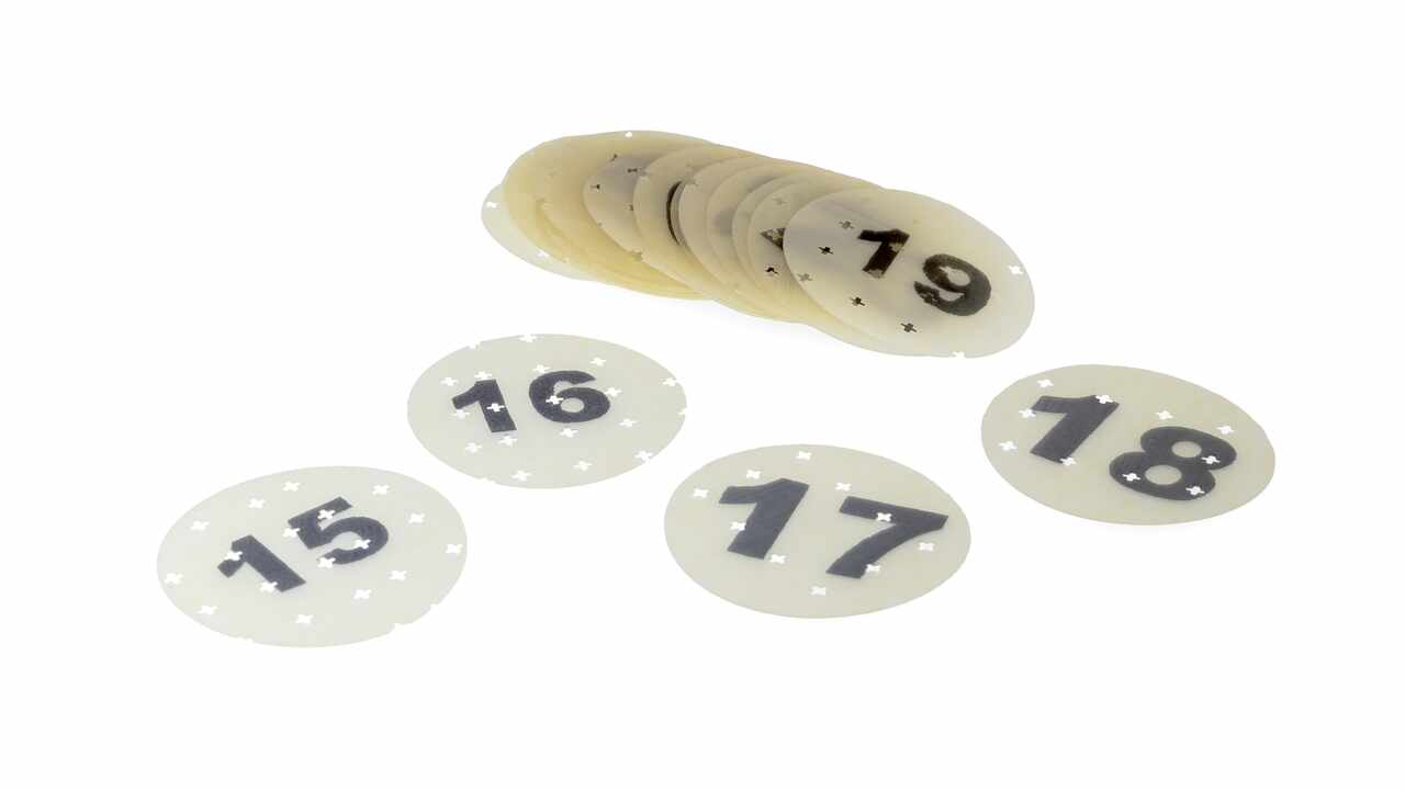 299701 - 299731 Kasein-Marken Ø 45 mm, opak, bedruckt
299701 - 299731 Marques en caséines Ø 45 mm, opaques avec impression