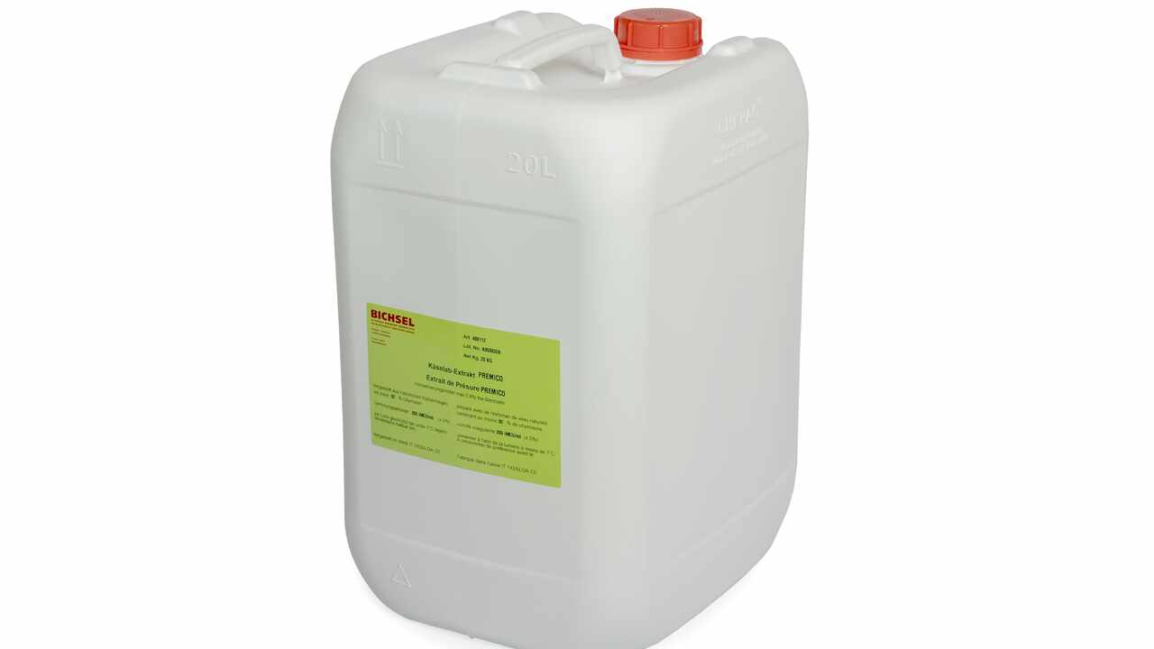 400112 Labextrakt stand., BICHSEL / PREMICO, 23 kg
400112 Présure liquide BICHSEL / PREMICO, 23 kg