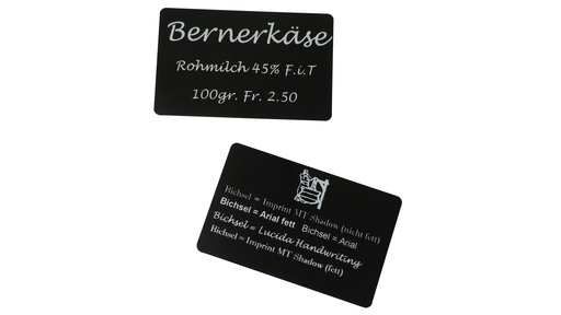 678180 Beschriftungskarte PVC, schwarz, 86 x 54 mm, bedruckt